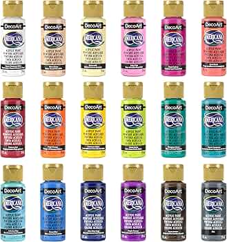 DecoArt Americana Acrylic Paint Set - Popular Colors, 18 Bottles (2 fl oz) by DecoArt - American Made