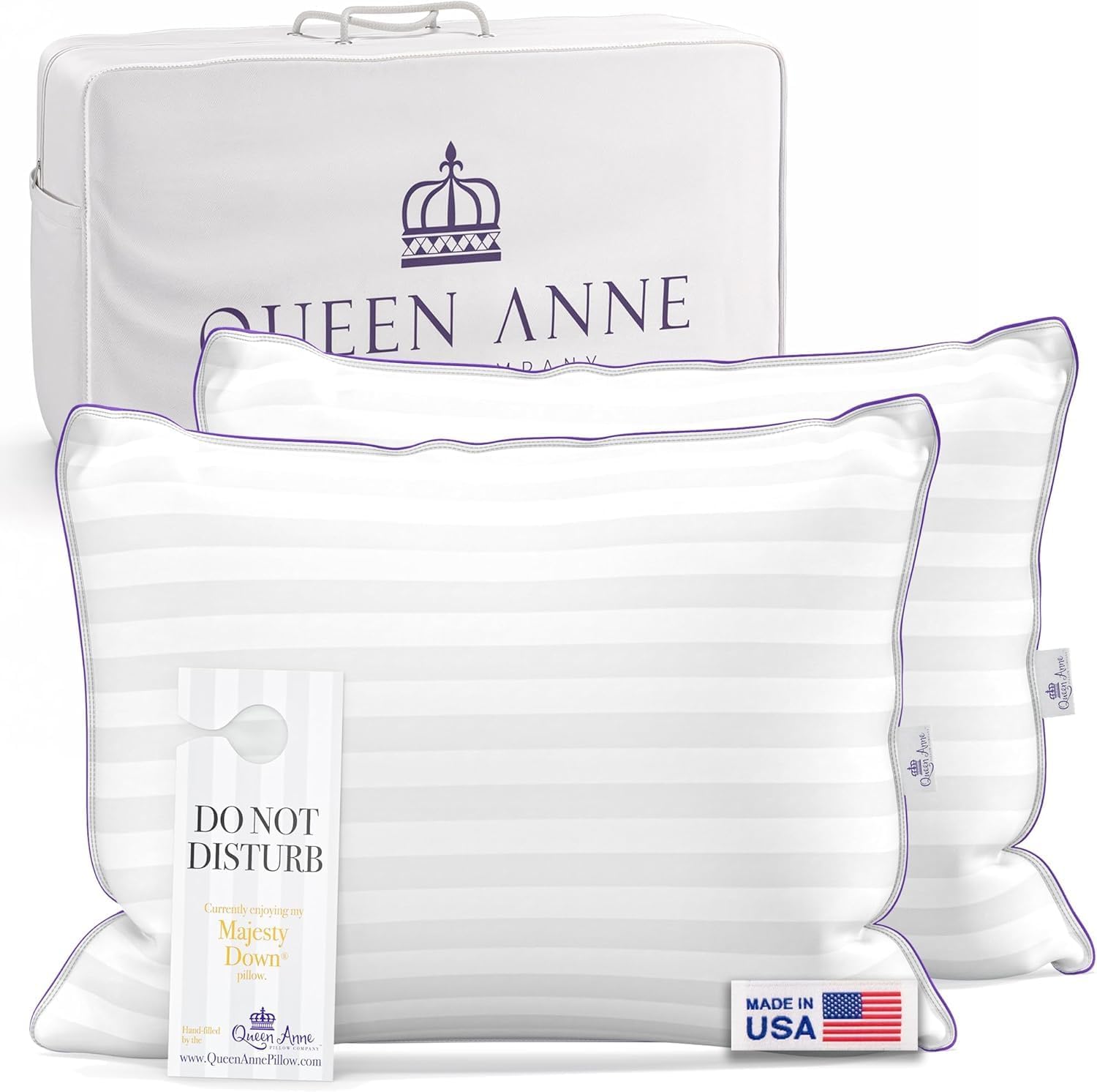 Queen Anne Hotel Pillows King Size, Set of 2, Medium Support