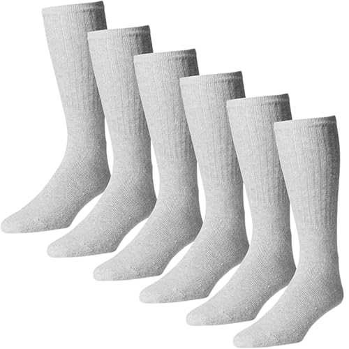 Everyday Crew Socks for Men- Cotton Socks by Sole Pleasers - 12-Pack in Gray - Size 13-15