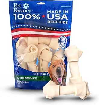 Pet Factory 100% USA Made Beefhide Knotted Bones Dog Chew 8 Count