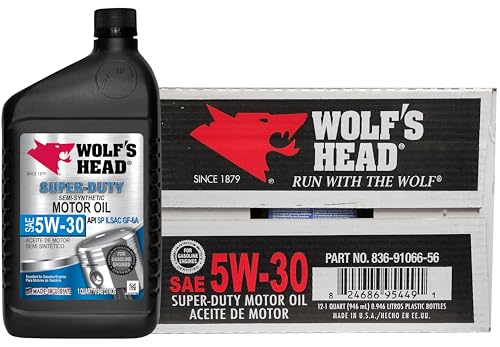 Wolf's Head Super Duty 5W-30 Semi Synthetic Motor Oil (836-91066-56) 1 Quart Bottle, Pack of 12