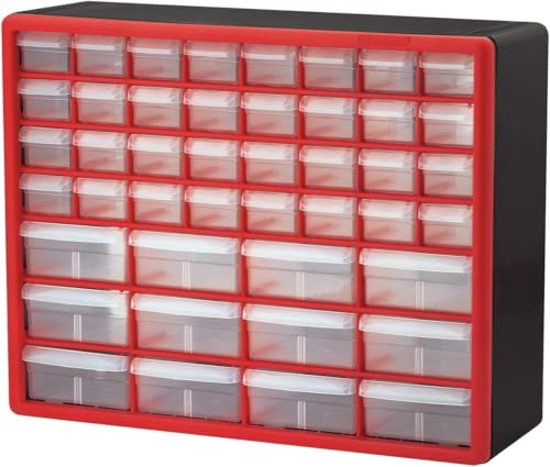 Akro-Mils 44-Drawer Plastic Storage Cabinet, 20" W x 6" D x 16" H, Red