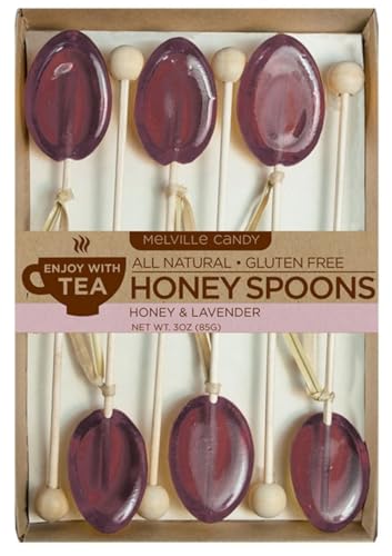 Melville Candy Honey Spoons for Tea, Lavender, 6 Count Gift Set | Gift box of real honey spoons on wooden stic by Melville Candy - American Made