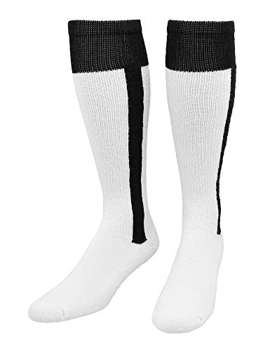 TCK 2-in-1 Baseball Stirrup Socks | Classic Knit-In Design- Black, Large (Women 10-13/ Men 9-12)
