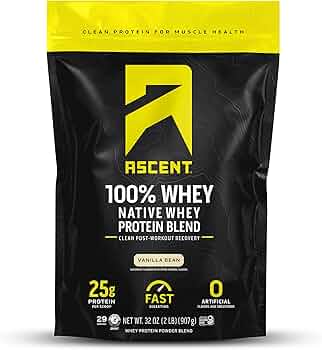 Ascent 100 Percent Whey Protein Powder Vanilla Bean 2 lb by Ascent Protein - American Made