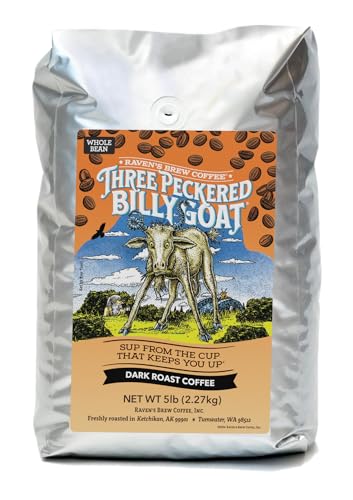 Raven's Brew Coffee Three Peckered Billy Goat Dark Roast Whole Bean, 5 lb