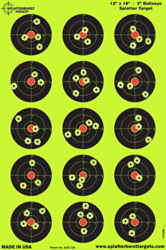 Splatterburst Targets - 12 x18 inch - 3 inch Bullseye Splatter Target - Easily See Your Shots Burst Bright Flu