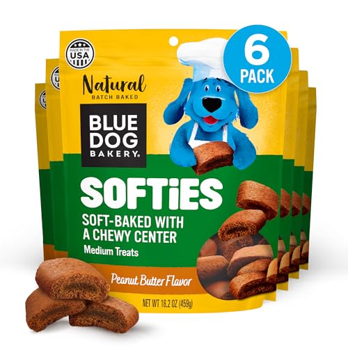 Blue Dog Bakery, Softies Peanut Butter Chewy, Medium Dog Treats 16oz 6pk