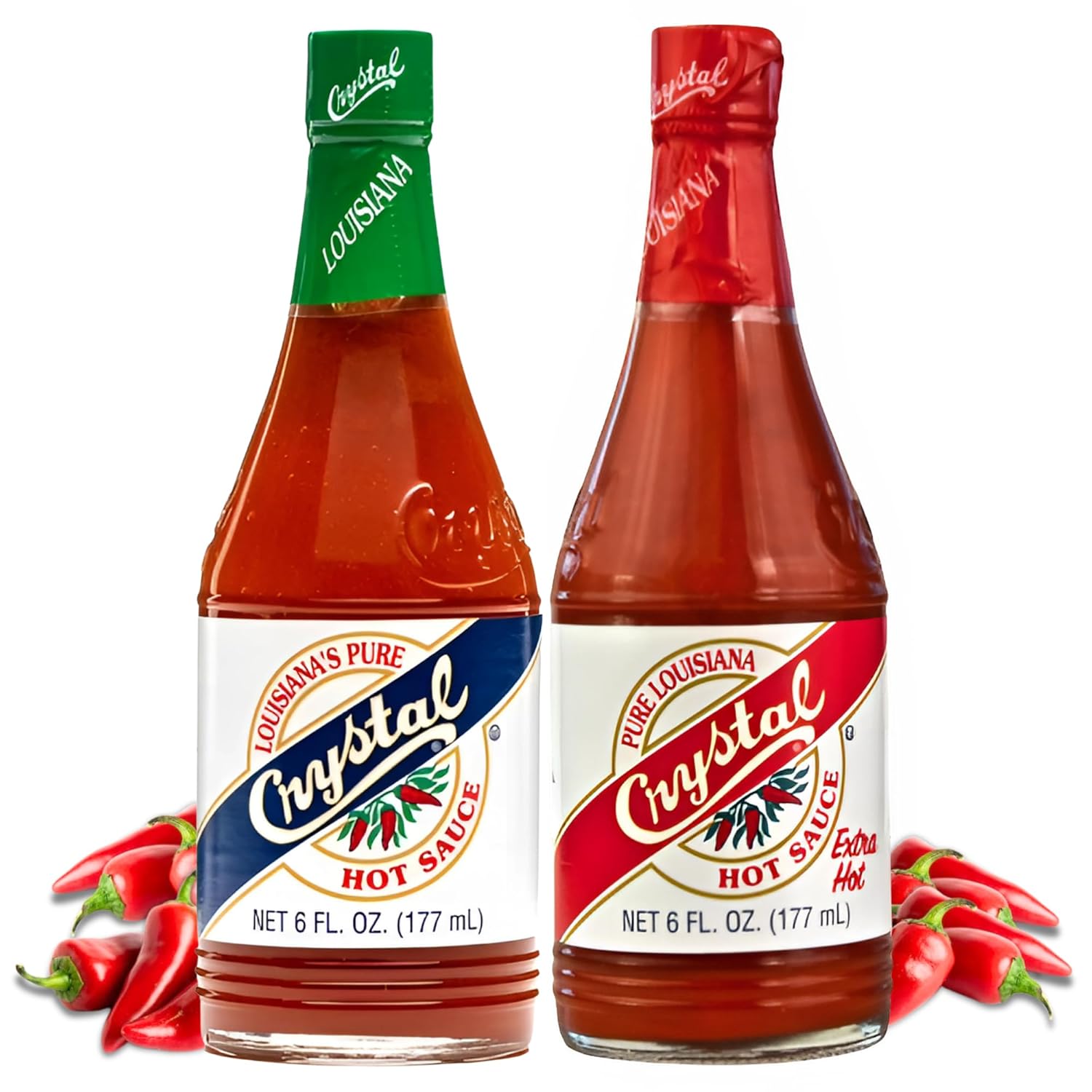 Crystal Hot Sauce Original and Extra Hot Combo Pack 6 oz Each by Crystal Hot Sauce - American Made