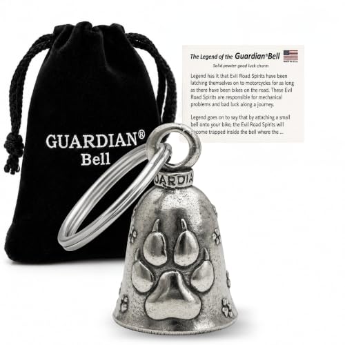 Guardian Bell Dog Paw Motorcycle Bell | Lead-Free Pewter| Good Luck Gremlin Bell for Motorcycle Riders with Ke