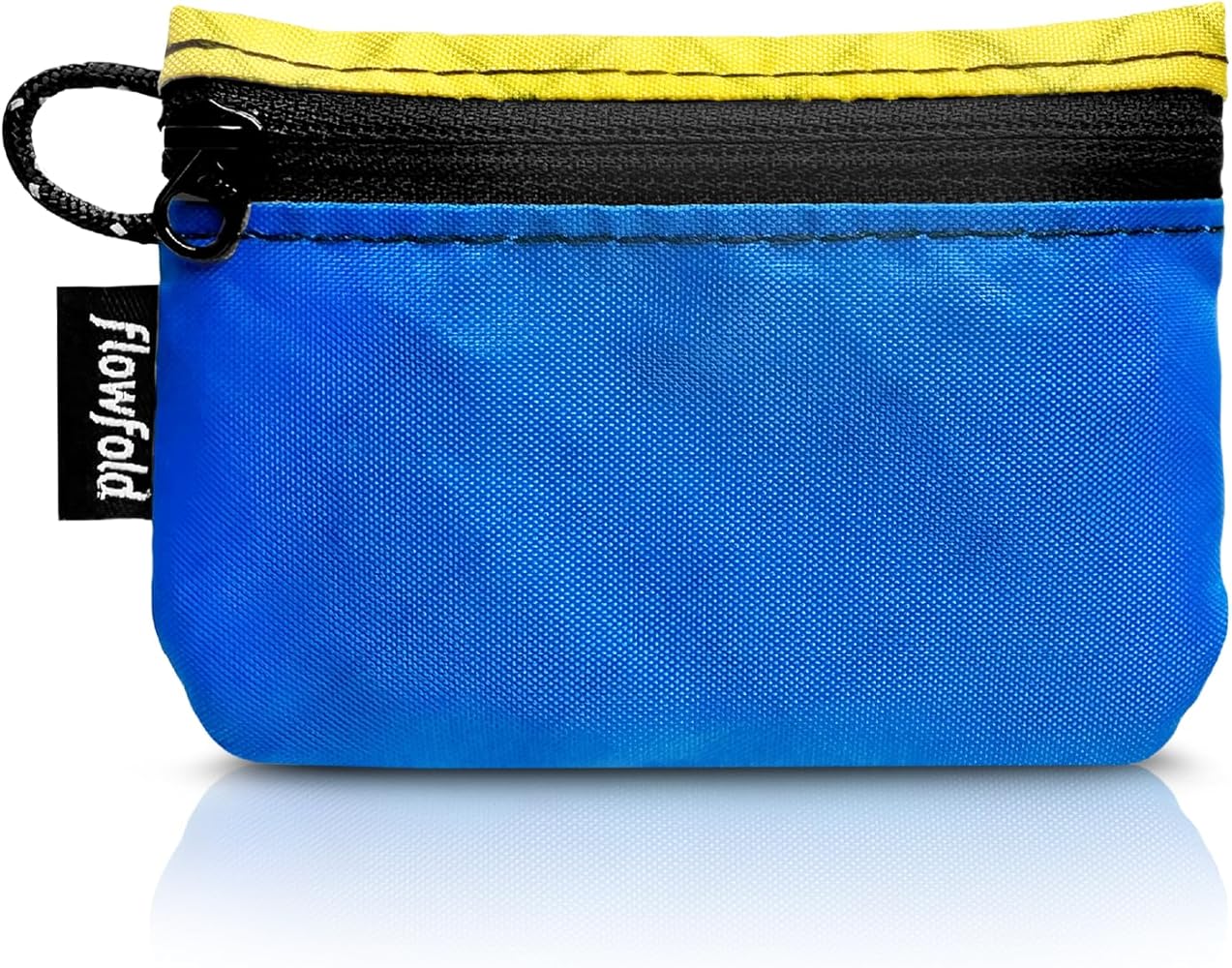 Flowfold Essentialist Clippable Mini Zip Pouch Blue and Yellow Recycled Materials by Flowfold - American Made