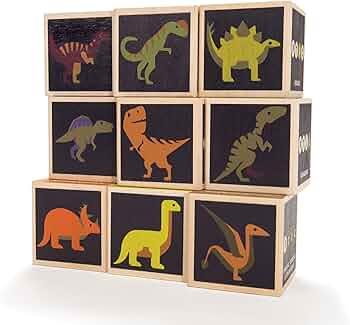 Uncle Goose Dinosaur Blocks 28-Piece Set with Wagon by Uncle Goose - American Made