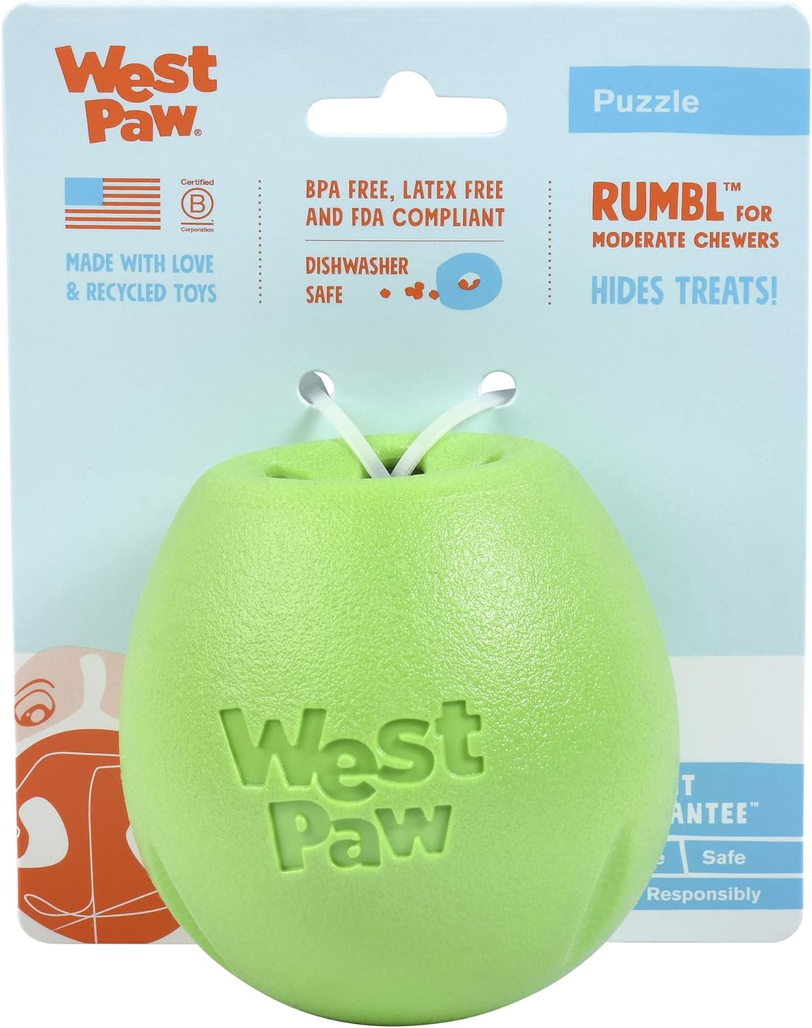 West Paw Zogoflex Rumbl Treat Dispensing Dog Toy Small by West Paw - American Made