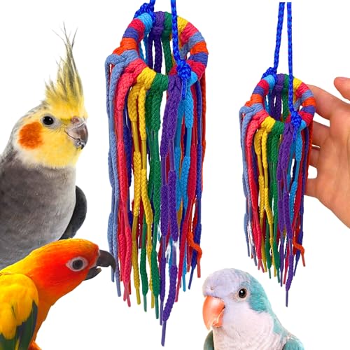 Bonka Bird Toys 51214 Small Aglet Heaven Cotton Shoelace Toy with Plastic Aglets and 2" Ring for Parakeets Coc