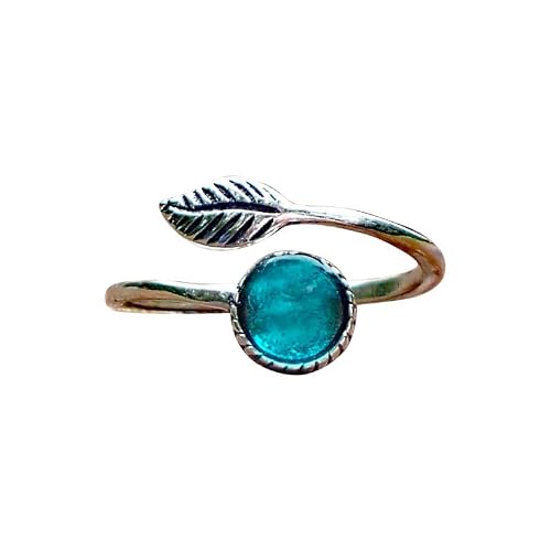 Bottled Up Designs Handmade Vintage Leaf Ring, Recycled Vintage Aqua Mason Jar, Sterling Silver, Eco Friendly