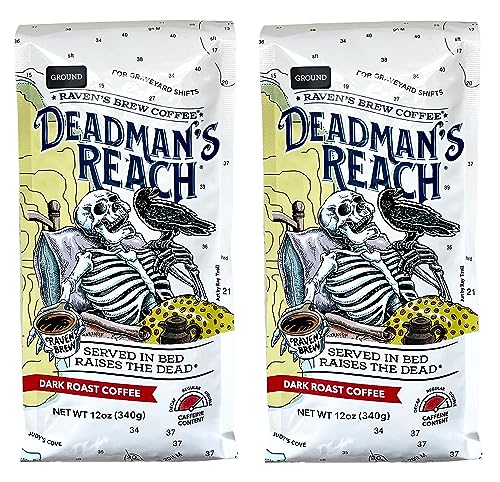 Raven's Brew Coffee High Caffeine Coffee Dark Roast Ground - Deadman's Reach 2-pack of 12oz