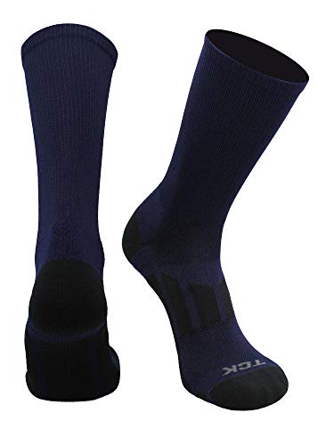 TCK Elite Performance Solid Color Crew Socks (Navy Blue, Large)
