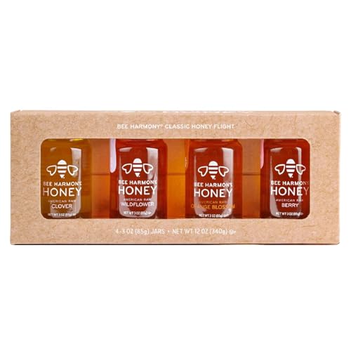 Bee Harmony Classic Honey Flight, Gift Set of 4 Mini Jars