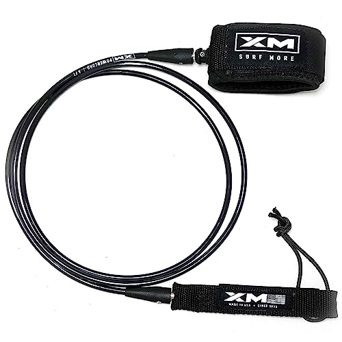 XM SURF MORE Premium Surfboard Leash, 8ft, Comp Cord Thickness (0.220in), Key Pocket, Unbreakable Swivels, Det