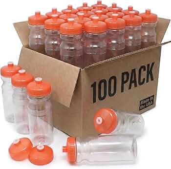 Rolling Sands USA Made 24oz Sports Water Bottles 100-Pack — Orange Lid
