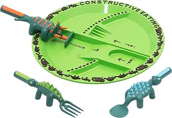 Constructive Eating Dinosaur Plate and Utensils Set for Toddlers by Constructive Eating - American Made