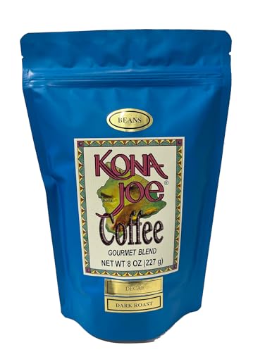 Kona Joe Gourmet Decaf Coffee Blend, Dark Roast Whole Bean Coffee (8 oz)