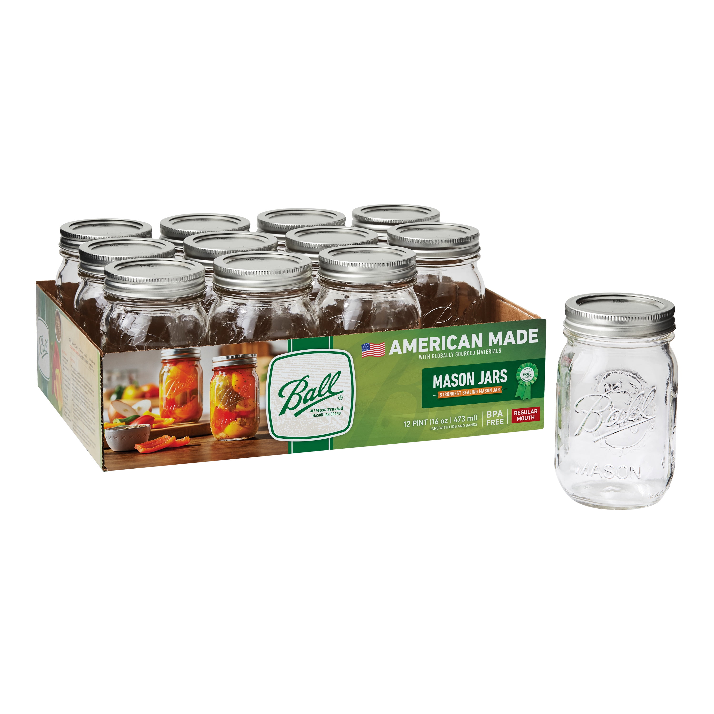 Ball Regular Mouth Mason Jars 16oz 12-Pack by Ball - American Made