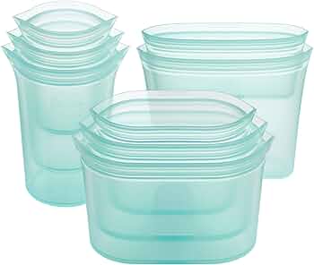 Zip Top Reusable Silicone Food Storage Full Set of 8 — Teal