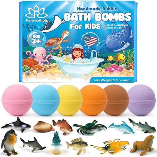 Made in USA 6 Bath Bombs for Kids Surprise Toys Inside SEA Animals - 36 Ocean Toys Like Shark or Jellyfish | N