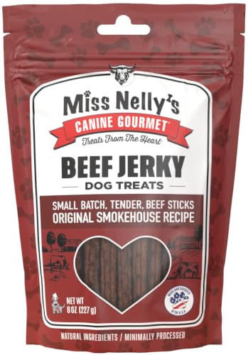Miss Nelly's- All Natural Beef Jerky Dog Treats Made in USA Only, 8 oz Bag