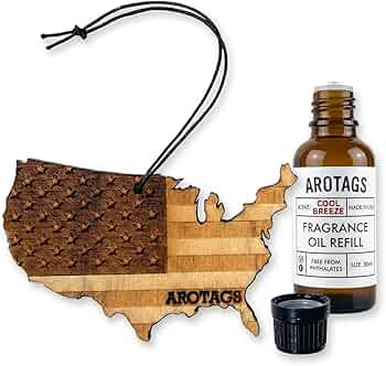 Arotags Reusable Wooden Car Air Freshener, USA Flag Design, Cool Breeze by Arotags - American Made