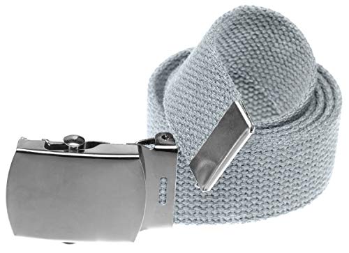 Jackster military-style web belt – 54" adjustable cotton canvas with silver buckle– fits up to
