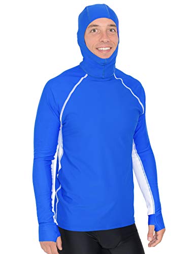 Tuga Men's Snorkel Hood Rash Guard, UPF 50+, Royal/White, L