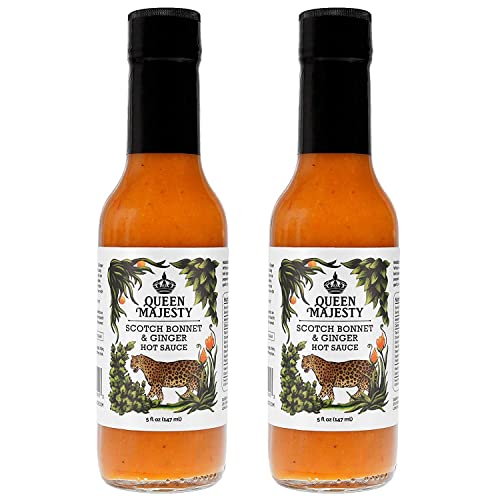 Queen Majesty Hot Sauce - Scotch Bonnet & Ginger Hot Sauce, 5 Fl Oz (2 Pack) - All Natural, Vegan, Gluten Free