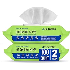 Earthbath Pet Grooming Wipes 2-Pack, Green Tea and Awapuhi Scented, 100 Count Each by Earthbath - American Made