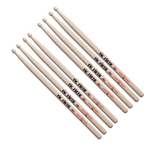Vic Firth American Classic 2B Wood Tip Drum Stick Value Pack 4 Pairs (P2B3-2B1)