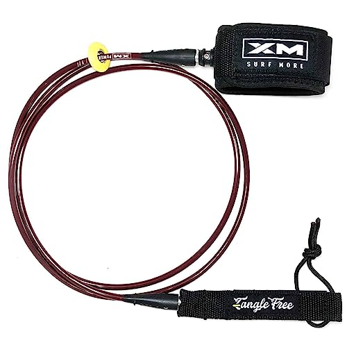 XM SURF MORE Comp 6ft Surfboard Leash with Tangle Free Upgrade, Cord Thickness (.220in), Key Pocket, Unbreakab
