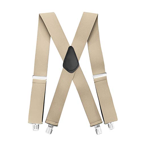 Jackster 2" wide x‑back suspenders – adjustable elastic with strong jumbo clips– multiple