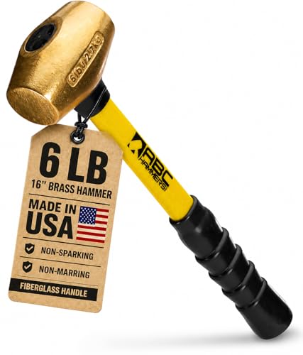 ABC HAMMERS 6 lb Brass Sledge Hammer, 16" Length, Fiberglass Handle