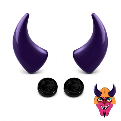 Helmet Flair Magnetic Devil Horns for Motorcycle Helmet - Large Purple- fits motorcycle, bike, ski and snowboa