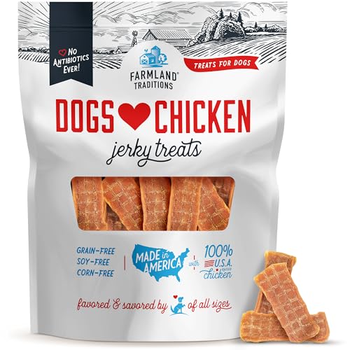Farmland Traditions Dogs Love Chicken Jerky Dog Treats, Premium Two-Ingredient Dog Jerky with USA-Raised Chick