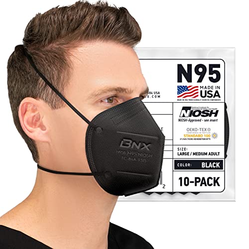 AccuMed BNX N95 Mask Black MADE IN USA Particulate Respirator Protective Face Mask (10-Pack, Approval Number T