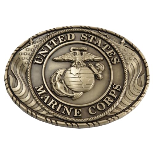 Indiana Metal Craft USMC Crest Double Flag Solid Brass Buckle | Officially licensed USMC crest with twin Ameri