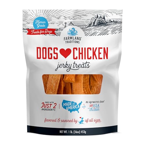 Farmland Traditions Dogs Love Chicken Jerky Dog Treats, Premium Two-Ingredient Dog Jerky with USA-Raised, Huma