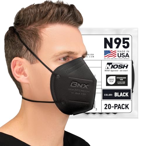 AccuMed BNX N95 Mask Black NIOSH Certified MADE IN USA Particulate Respirator Protective Face Mask (20-Pack, A