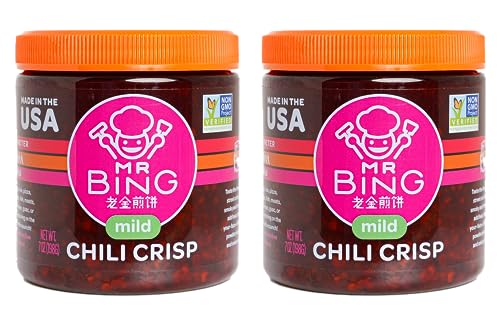 Mr Bing Chili Crisp - Delicious & Flavorful Chili Oil- Gluten Free, Vegan, No MSG - Pack of 2 Mild (7 oz.) Jar