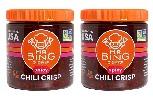 Mr Bing Chili Crisp - Delicious & Flavorful Chili Oil- Gluten Free, Vegan, No MSG - Pack of 2 Spicy (7 oz.) Ja