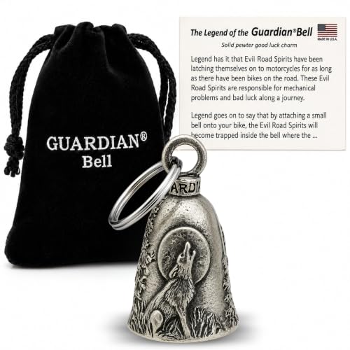 Guardian Bell Howling Wolf Motorcycle Bell | Lead-Free Pewter| Good Luck Gremlin Bell for Motorcycle Riders wi
