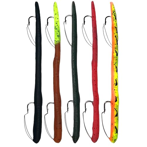 DeLong Lures 10" Pre-Rigged Weedless Swim Bait – Twister Tail Soft Plastic Bass Fishing Lure, Motor Oil, Durab