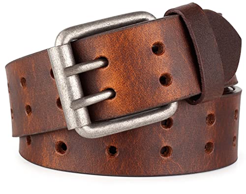F&L CLASSIC Leather Work Belt, Heavy Duty Double Prong Genuine full grain Leather Belts for Men 1 1/2", Mens C